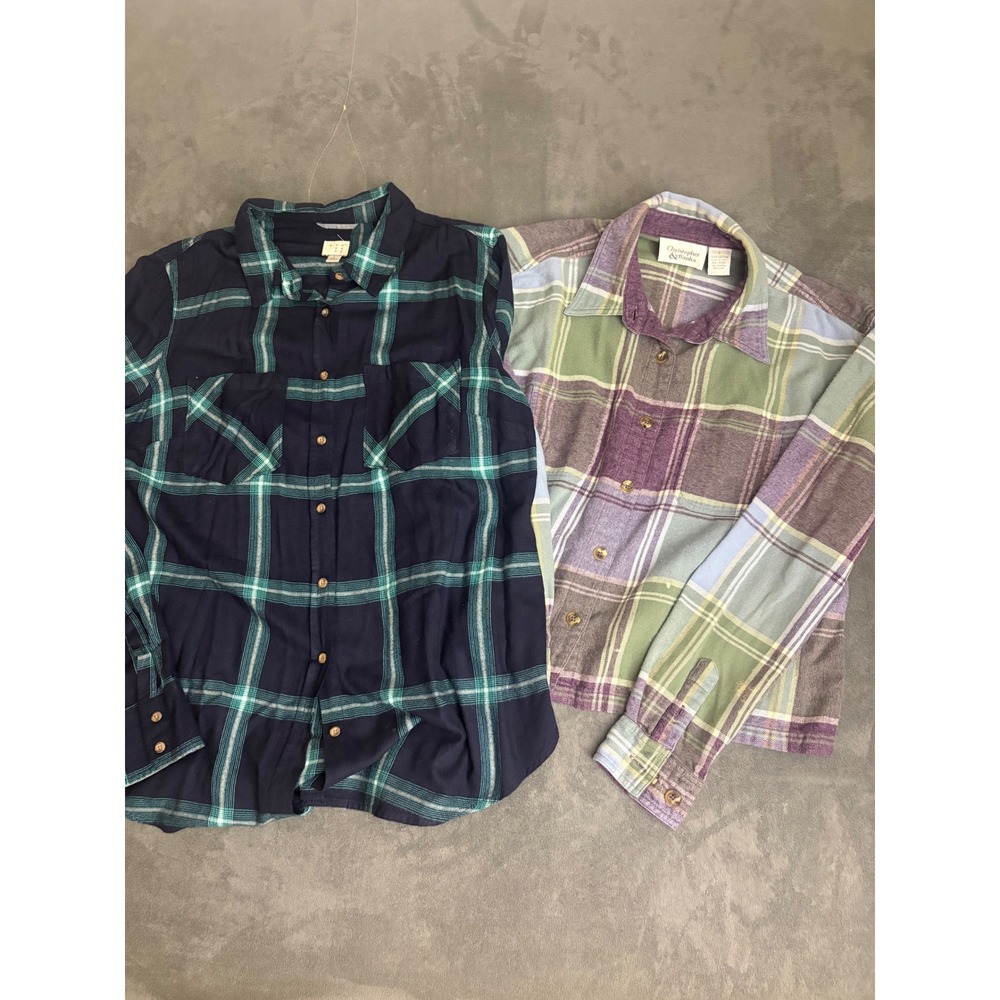 Womens Large Plaid & Flannel Shirt Green Blue Purple Cotton L
